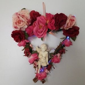 Valentine Fiber optic Floral Cherub Door Hanger